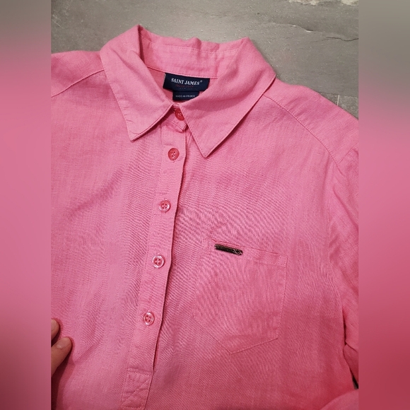 Saint-James Long Sleeves Button Down Blouse Top. Pink. 100% Linen. Size 6US. - Picture 4 of 10